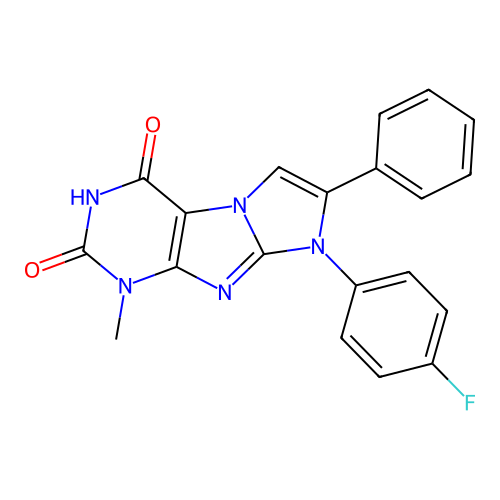 8-(4-fluorophenyl)-1-methyl-7-phenyl-1H-imidazo[2,1-f]purine-2,4(3H,8H)-dione structure