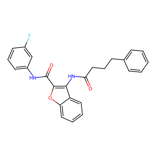 N-(3-fluorophenyl)-3-(4-phenylbutanamido)benzofuran-2-carboxamide structure