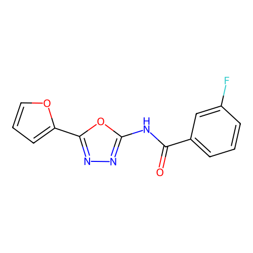 3-fluoro-N-[5-(furan-2-yl)-1,3,4-oxadiazol-2-yl]benzamide structure