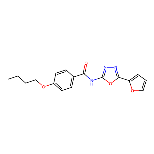 4-butoxy-N-[5-(furan-2-yl)-1,3,4-oxadiazol-2-yl]benzamide structure