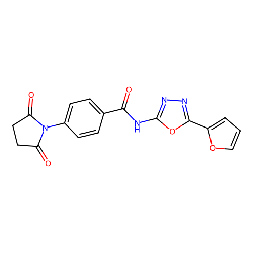 4-(2,5-dioxopyrrolidin-1-yl)-N-(5-(furan-2-yl)-1,3,4-oxadiazol-2-yl)benzamide structure