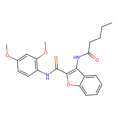 N-(2,4-dimethoxyphenyl)-3-pentanamidobenzofuran-2-carboxamide structure