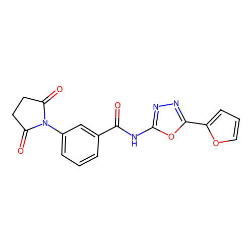 3-(2,5-dioxopyrrolidin-1-yl)-N-[5-(furan-2-yl)-1,3,4-oxadiazol-2-yl]benzamide structure