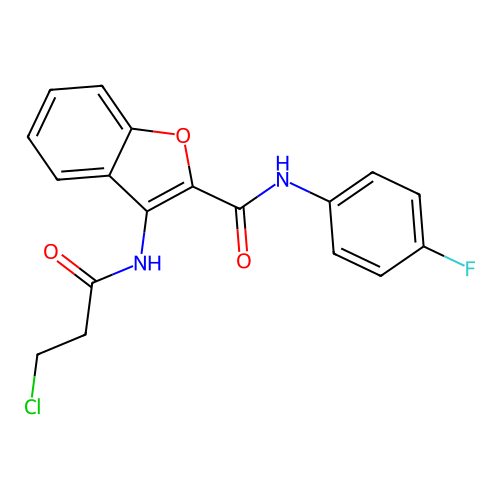 3-(3-chloropropanamido)-N-(4-fluorophenyl)benzofuran-2-carboxamide structure
