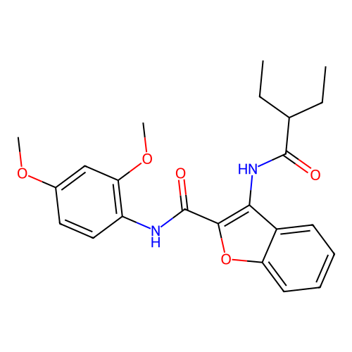 N-(2,4-dimethoxyphenyl)-3-(2-ethylbutanamido)benzofuran-2-carboxamide structure