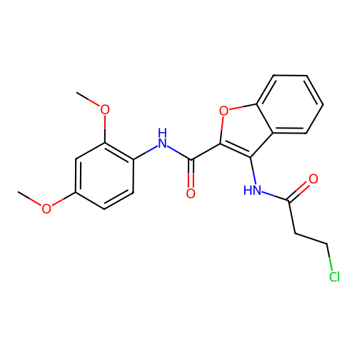 3-(3-chloropropanamido)-N-(2,4-dimethoxyphenyl)benzofuran-2-carboxamide structure