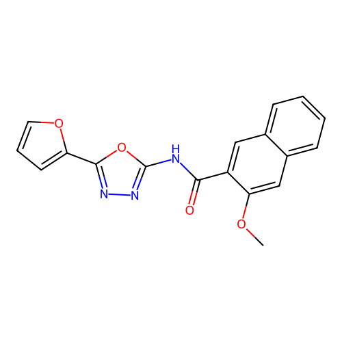 N-[5-(furan-2-yl)-1,3,4-oxadiazol-2-yl]-3-methoxynaphthalene-2-carboxamide structure