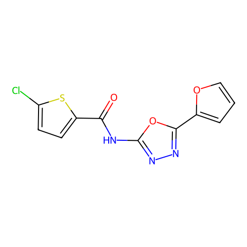 5-chloro-N-[5-(furan-2-yl)-1,3,4-oxadiazol-2-yl]thiophene-2-carboxamide structure