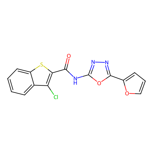 3-chloro-N-[5-(furan-2-yl)-1,3,4-oxadiazol-2-yl]-1-benzothiophene-2-carboxamide structure