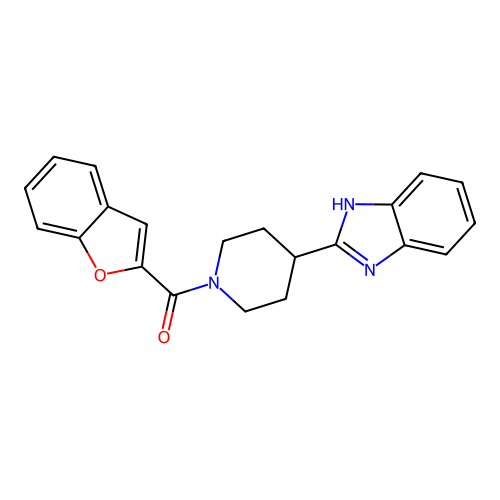 (4-(1H-benzo[d]imidazol-2-yl)piperidin-1-yl)(benzofuran-2-yl)methanone structure