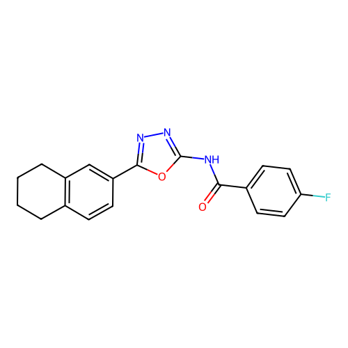 4-fluoro-N-[5-(5,6,7,8-tetrahydronaphthalen-2-yl)-1,3,4-oxadiazol-2-yl]benzamide structure