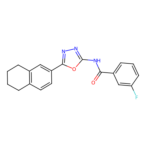 3-fluoro-N-[5-(5,6,7,8-tetrahydronaphthalen-2-yl)-1,3,4-oxadiazol-2-yl]benzamide structure