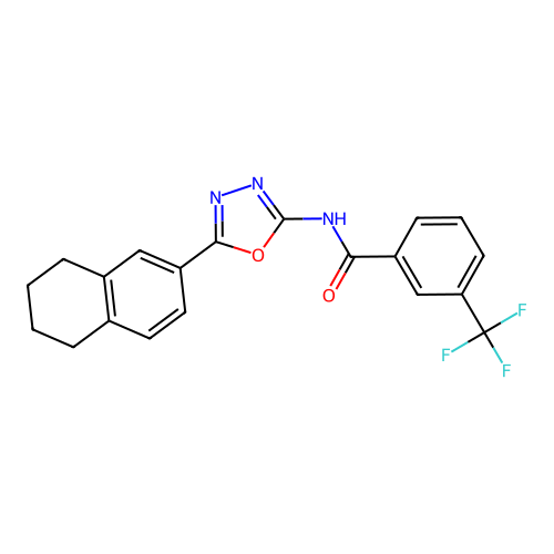 N-[5-(5,6,7,8-tetrahydronaphthalen-2-yl)-1,3,4-oxadiazol-2-yl]-3-(trifluoromethyl)benzamide structure