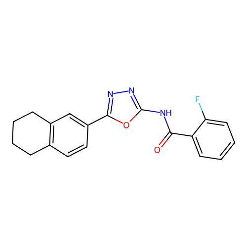 2-fluoro-N-[5-(5,6,7,8-tetrahydronaphthalen-2-yl)-1,3,4-oxadiazol-2-yl]benzamide structure