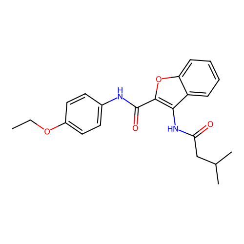 N-(4-ethoxyphenyl)-3-(3-methylbutanamido)benzofuran-2-carboxamide structure