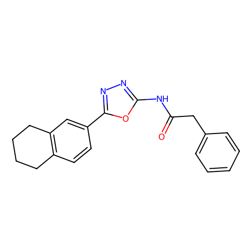 2-phenyl-N-[5-(5,6,7,8-tetrahydronaphthalen-2-yl)-1,3,4-oxadiazol-2-yl]acetamide structure