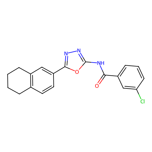3-chloro-N-[5-(5,6,7,8-tetrahydronaphthalen-2-yl)-1,3,4-oxadiazol-2-yl]benzamide structure