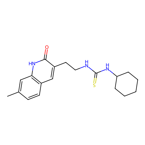 1-cyclohexyl-3-[2-(7-methyl-2-oxo-1H-quinolin-3-yl)ethyl]thiourea structure