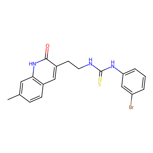 1-(3-bromophenyl)-3-[2-(7-methyl-2-oxo-1H-quinolin-3-yl)ethyl]thiourea structure