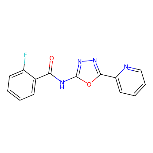 2-fluoro-N-(5-pyridin-2-yl-1,3,4-oxadiazol-2-yl)benzamide structure