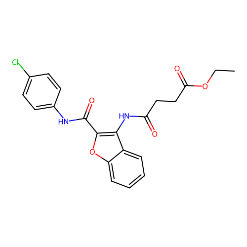 Ethyl 4-((2-((4-chlorophenyl)carbamoyl)benzofuran-3-yl)amino)-4-oxobutanoate structure