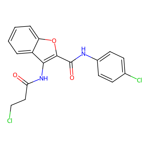 N-(4-chlorophenyl)-3-(3-chloropropanamido)benzofuran-2-carboxamide structure