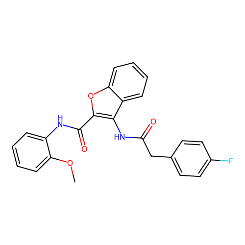 3-(2-(4-fluorophenyl)acetamido)-N-(2-methoxyphenyl)benzofuran-2-carboxamide structure