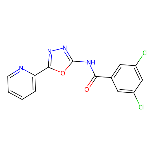 3,5-dichloro-N-(5-(pyridin-2-yl)-1,3,4-oxadiazol-2-yl)benzamide structure
