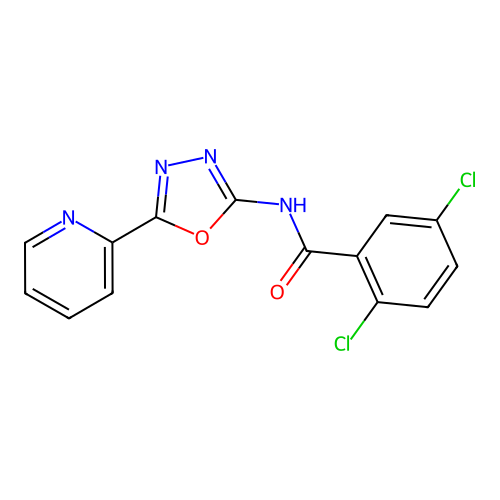 2,5-dichloro-N-(5-(pyridin-2-yl)-1,3,4-oxadiazol-2-yl)benzamide structure