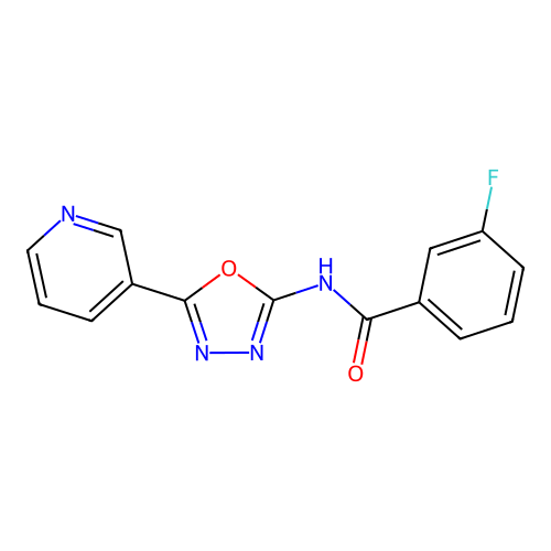 3-fluoro-N-(5-(pyridin-3-yl)-1,3,4-oxadiazol-2-yl)benzamide structure