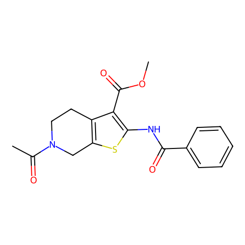 methyl 6-acetyl-2-benzamido-5,7-dihydro-4H-thieno[2,3-c]pyridine-3-carboxylate structure