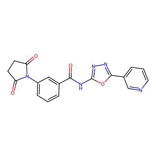3-(2,5-dioxopyrrolidin-1-yl)-N-[5-(pyridin-3-yl)-1,3,4-oxadiazol-2-yl]benzamide structure