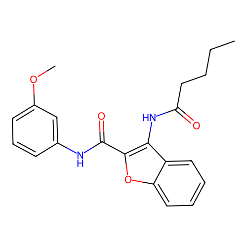 N-(3-methoxyphenyl)-3-pentanamidobenzofuran-2-carboxamide structure