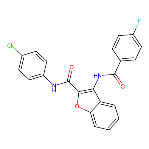 N-(4-chlorophenyl)-3-(4-fluorobenzamido)benzofuran-2-carboxamide structure
