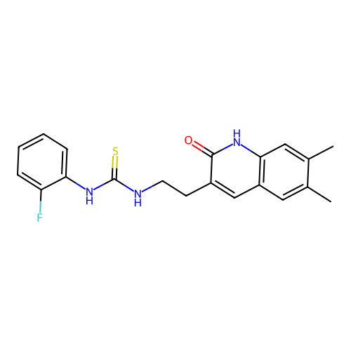 1-[2-(6,7-dimethyl-2-oxo-1H-quinolin-3-yl)ethyl]-3-(2-fluorophenyl)thiourea structure