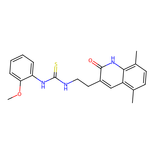1-[2-(5,8-dimethyl-2-oxo-1H-quinolin-3-yl)ethyl]-3-(2-methoxyphenyl)thiourea structure