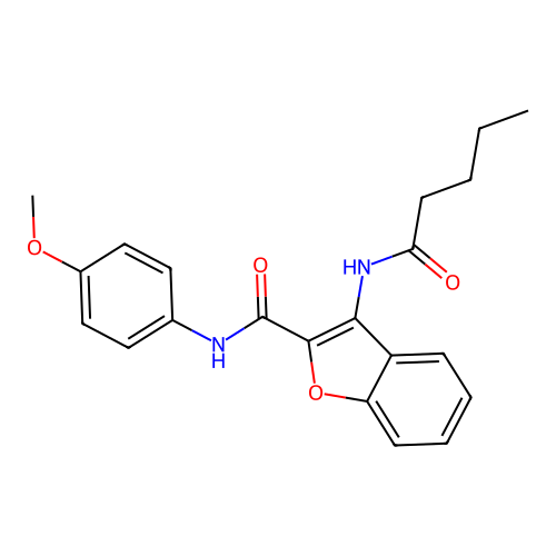 N-(4-methoxyphenyl)-3-pentanamidobenzofuran-2-carboxamide structure