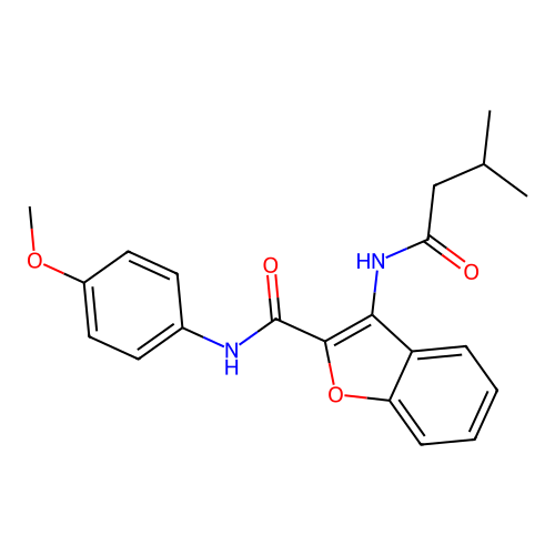 N-(4-methoxyphenyl)-3-(3-methylbutanamido)benzofuran-2-carboxamide structure
