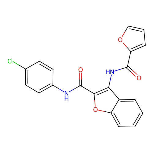 N-(4-chlorophenyl)-3-(furan-2-carboxamido)benzofuran-2-carboxamide structure