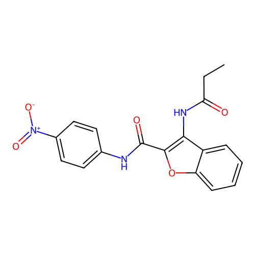N-(4-nitrophenyl)-3-propionamidobenzofuran-2-carboxamide structure