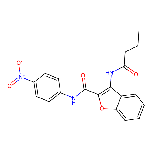 3-butyramido-N-(4-nitrophenyl)benzofuran-2-carboxamide structure