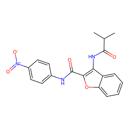 3-isobutyramido-N-(4-nitrophenyl)benzofuran-2-carboxamide structure
