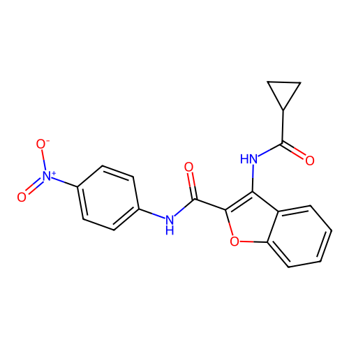 3-(cyclopropanecarboxamido)-N-(4-nitrophenyl)benzofuran-2-carboxamide structure