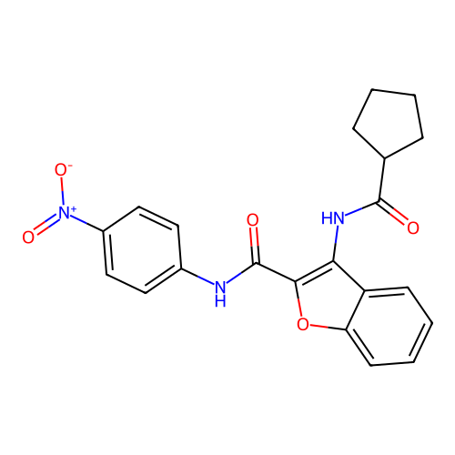 3-(cyclopentanecarboxamido)-N-(4-nitrophenyl)benzofuran-2-carboxamide structure