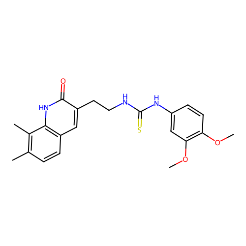 1-(3,4-dimethoxyphenyl)-3-[2-(7,8-dimethyl-2-oxo-1H-quinolin-3-yl)ethyl]thiourea structure