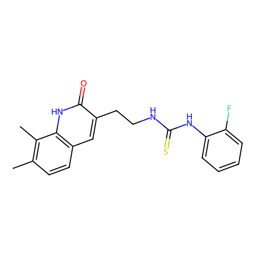 1-[2-(7,8-dimethyl-2-oxo-1H-quinolin-3-yl)ethyl]-3-(2-fluorophenyl)thiourea structure