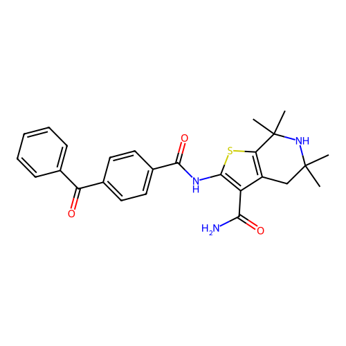 2-[(4-benzoylbenzoyl)amino]-5,5,7,7-tetramethyl-4,6-dihydrothieno[2,3-c]pyridine-3-carboxamide structure