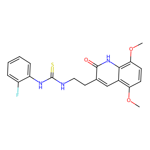 1-[2-(5,8-dimethoxy-2-oxo-1H-quinolin-3-yl)ethyl]-3-(2-fluorophenyl)thiourea structure