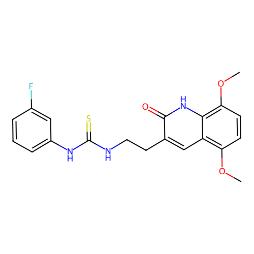 1-[2-(5,8-dimethoxy-2-oxo-1H-quinolin-3-yl)ethyl]-3-(3-fluorophenyl)thiourea structure