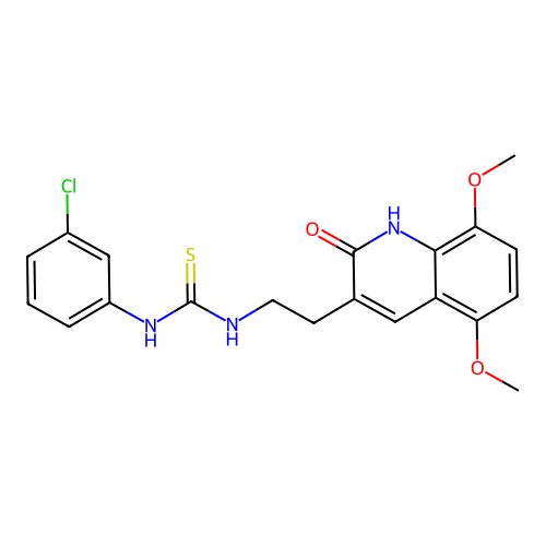 1-(3-chlorophenyl)-3-[2-(5,8-dimethoxy-2-oxo-1H-quinolin-3-yl)ethyl]thiourea structure